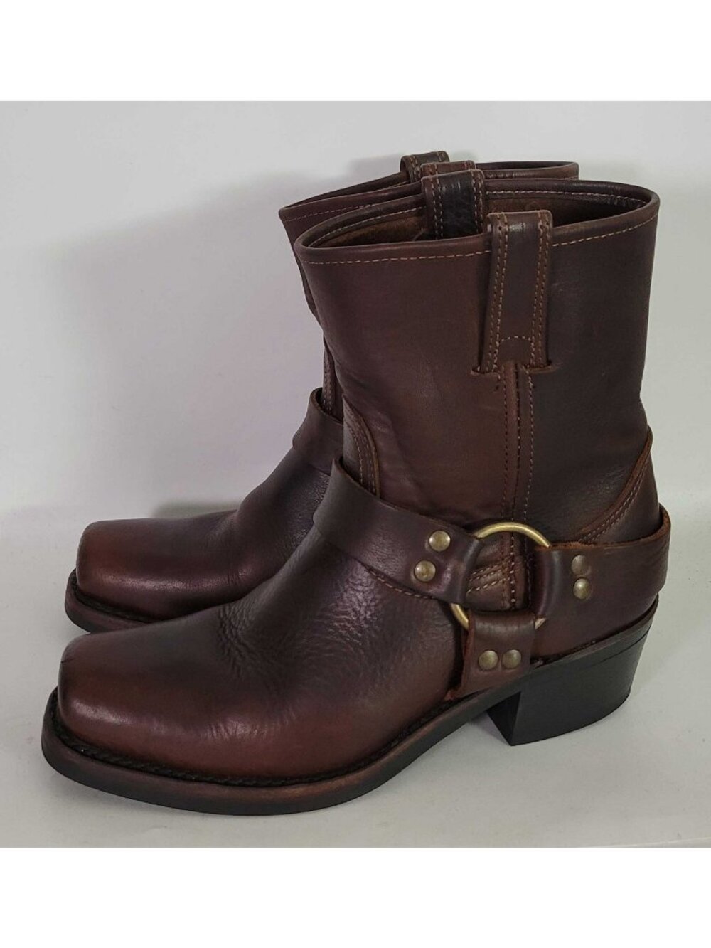 FRYE Leather Harness Engineer Cowgirl Biker Moto Ankle Boots 7.5 M Made in USA